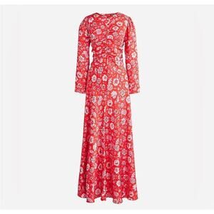 J. Crew Featherweight satin midi Dress size 6 Poppy fields  Glam Floral Formal